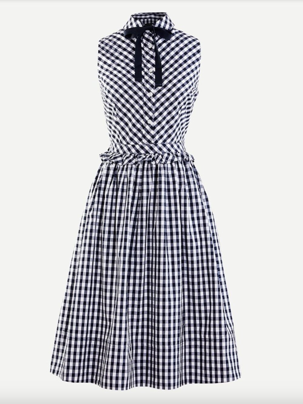 J. Crew Blue and White Gingham Collared Sleeveless Midi Dress Size 14 NWT